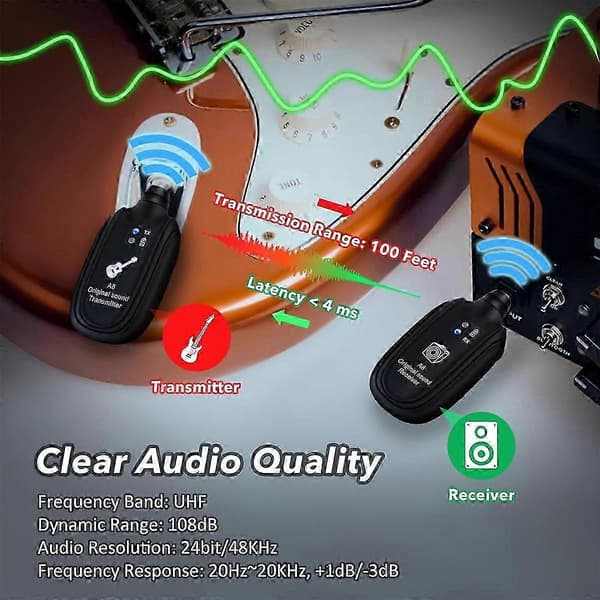 UHF trådløst guitarsystem A8 genopladelig sender til basviolin