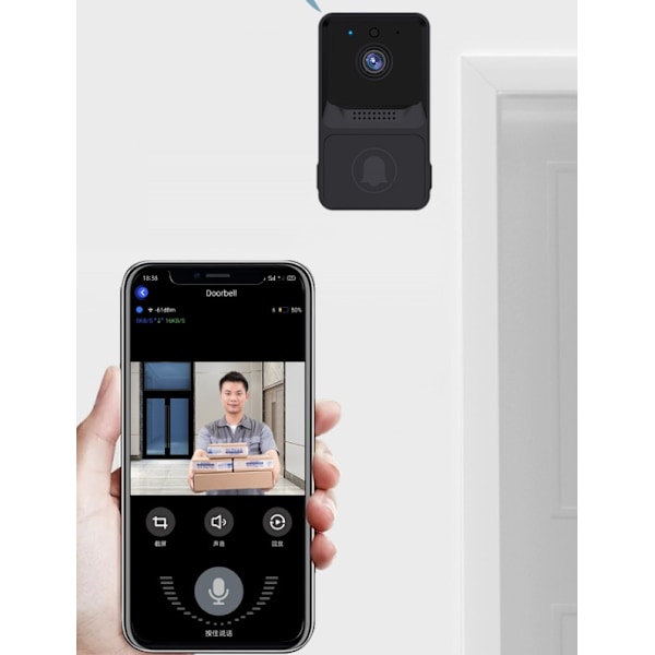 Sort Trådløs Video Dørklokke Hjem HD Nattesyn Musik Dingdong Elektronisk Video Intercom Wifi Smart Dørklokke