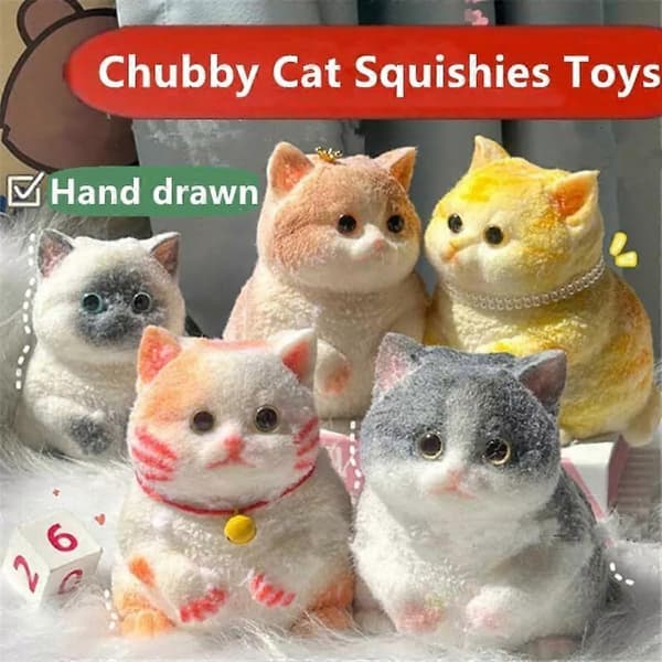 5 stilarter Chubby Cat Squishies Legetøj, Store Kat Squishies Squishy Legetøj krone Kat crown Cat