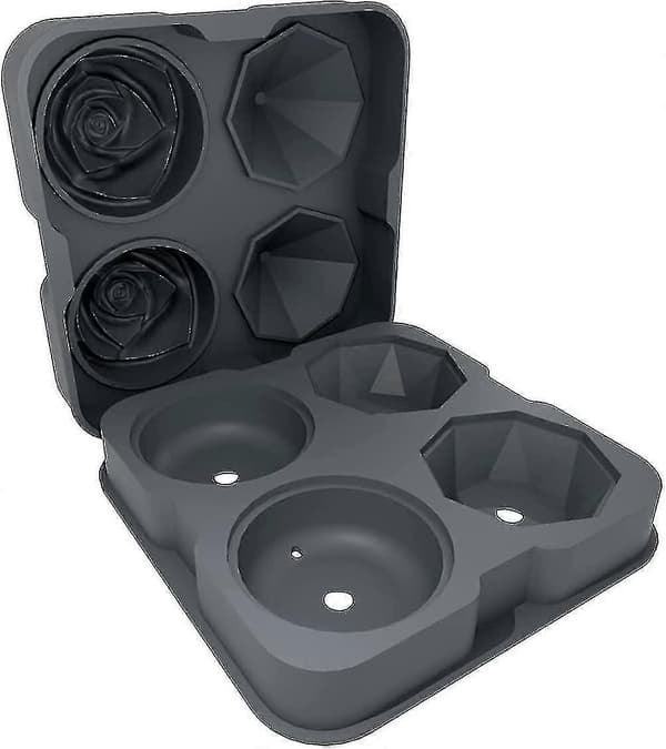 2,5 tommer silikoneisform 2 roser og 2 diamant hulrumsbakke Grey