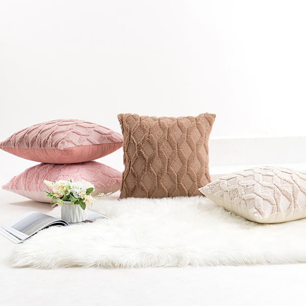 Plys Pudebetræk til Stue Sofa Nordisk Ensfarvet Blødt Sengeskab Kontor Pudebetræk (2 stk., Lys Pink, 45*45cm),