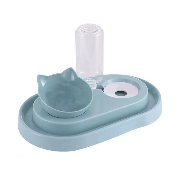 Drikkedunk til kæledyr, katteskål og hundeskål med skrå mund, automatisk drikkedunk til katte i plastik (Standard Mist Blue)