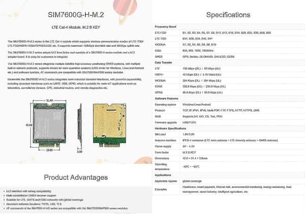 SIM7600G-H-M.2 SIMCom LTE Cat-4 Modul med GNSS M.2 B Key Global