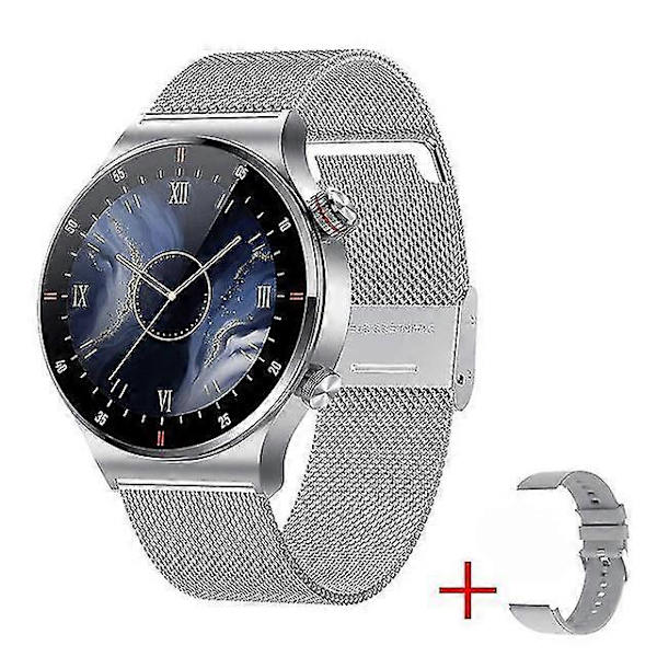 QW33 Bluetooth-kompatibel Talande Klocka Herr Vattentät Klocka För Android iOS Silver mesh Silver mesh