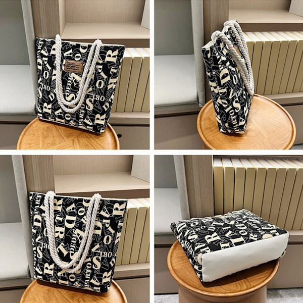 Sort Canvas Shoppingtaske - Stilren & Rummelig Tote