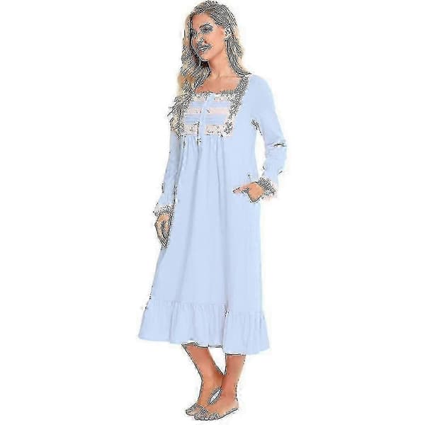 Viktorianske pyjamas bomuldspyjamas langærmet natkjole Light blue