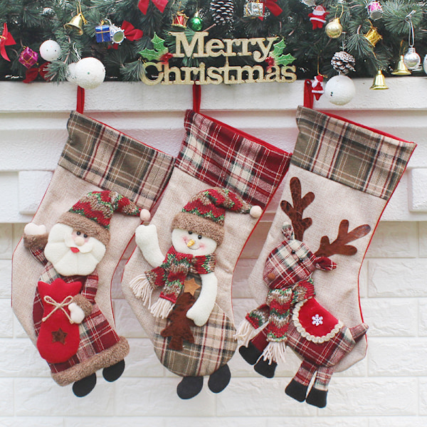 Julstrumpa Presentpåse Julgransprydnad Jultomte Snögubbe Älg Julklappspåse (3 stycken)