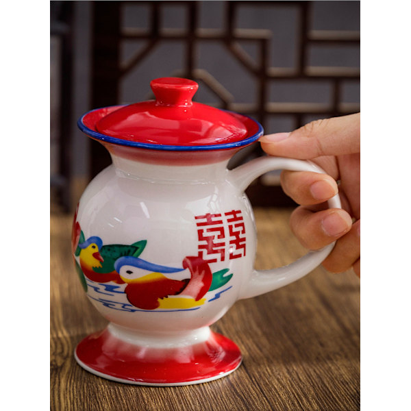 Kreative Tekopper - Store Porcelænskrus 360ml - Ekstra Store Retro Gaver - Rød - Plastikfri