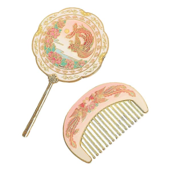 Håndholdt spejlsæt makeupspejl og kam retro design bærbart hårbørstegave Style A