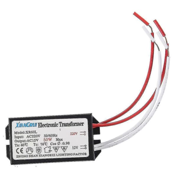 50W Halogen Lys Transformer 12V Udgang 200-250V AC Sort Black