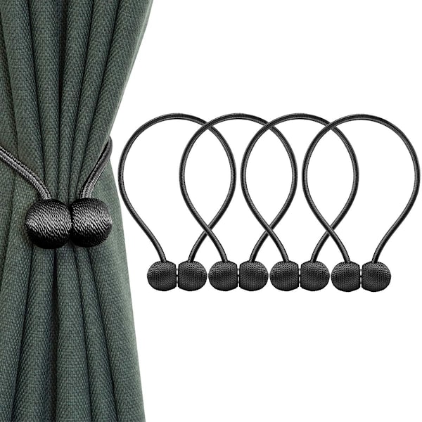 4 stk. Gardinbindere med Magneter, Clips til Fastgørelse af Gardiner eller Draperinger til Hjem, Kontor, Dekoration - Sort