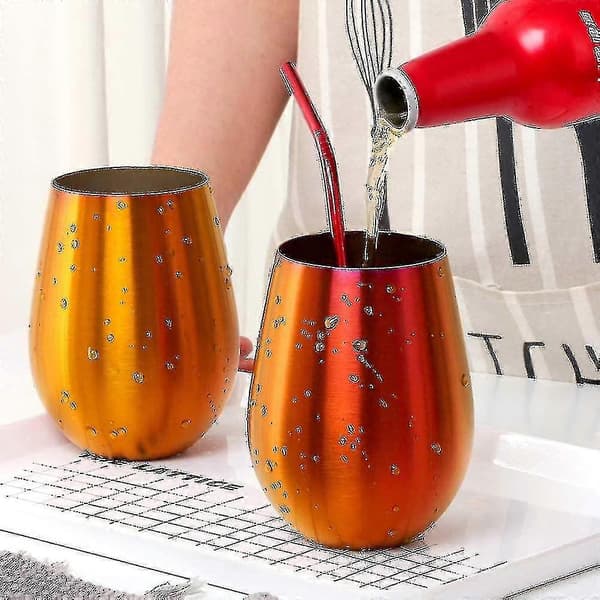 2 stk. stilkløse vinglas sæt holdbare rustfri stålglas Magic Red