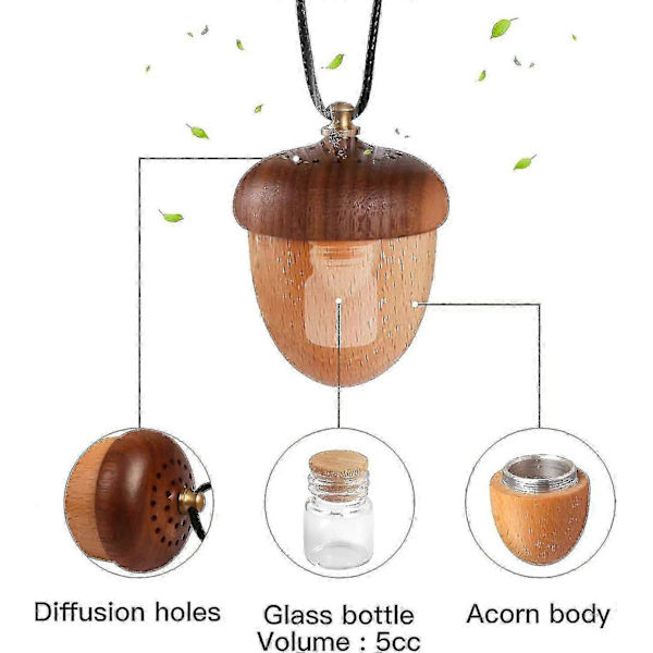 Maromalife Eterisk Olja Bil Diffuser, Trä Ekollon Dekor Söt Bil Diffuser Luftfräschare, Hängande Aromaterapi Diffuser Parfym Bil Dekoration, Gåva