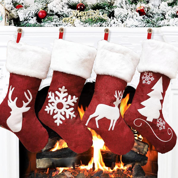Presentpåse Julstrumpor Broderi Älg Kenaf Julstrumpor Julklappar Julhängen (Typ B)