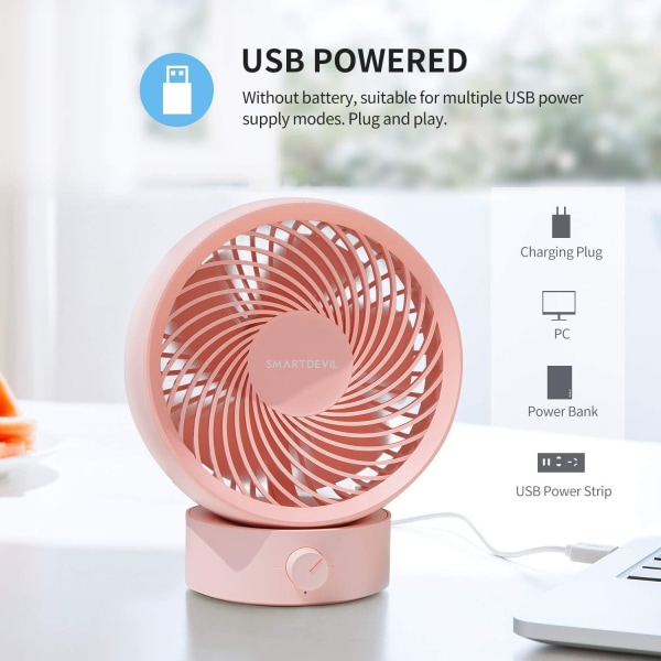 SmartDevil USB-fläkt, minifläkt, bordsfläkt, för kontor, hem rosa