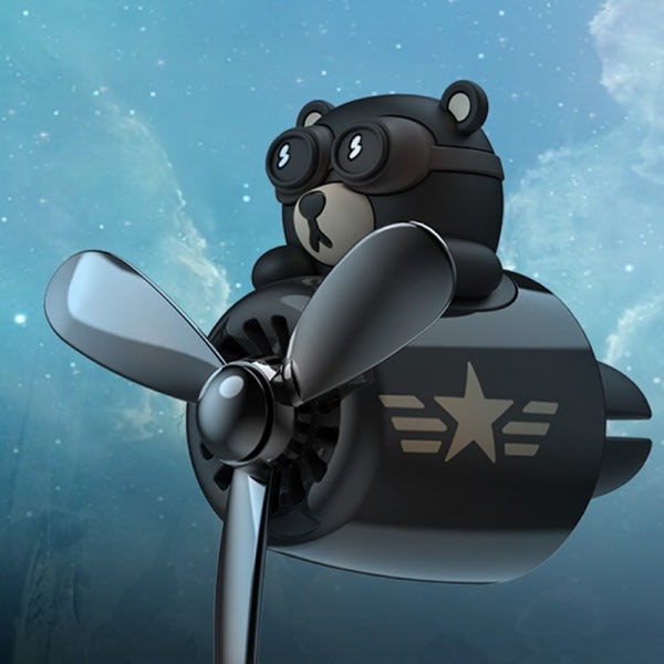 Bear Pilot Car Air Freshener Rotary Propeller Outlet Doft Black