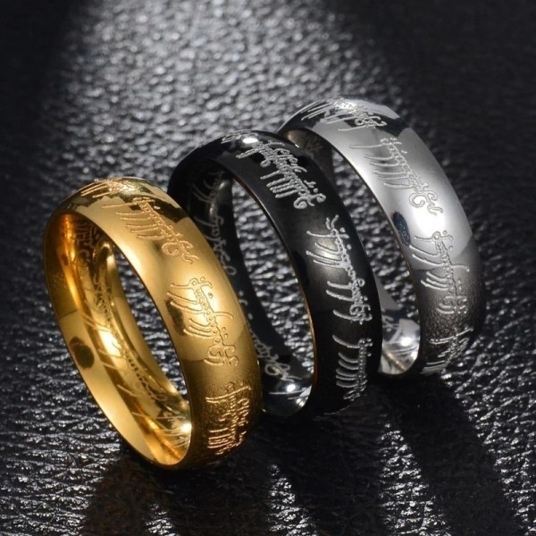 Mode 3D Carving Ringens Herre Ring 3Pack av titanstål Black&Silver&Gold 12
