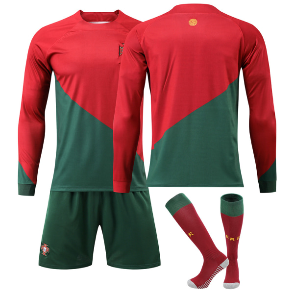 22-23 Portugal VM langærmet fodboldtrøje sæt nr. 7 Ronaldo trøje nr. 8 B Fee efterår og vinter børn Size 7 with socks S