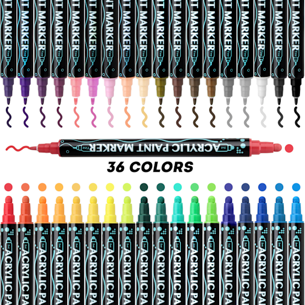 24 Värillinen Kaksinkärkinen Akryylimaalauskynät DIY-Töihin - Premium-taidetarvikkeet puun, kankaan, kiven, lasin ja keramiikan maalaamiseen 36 pcs