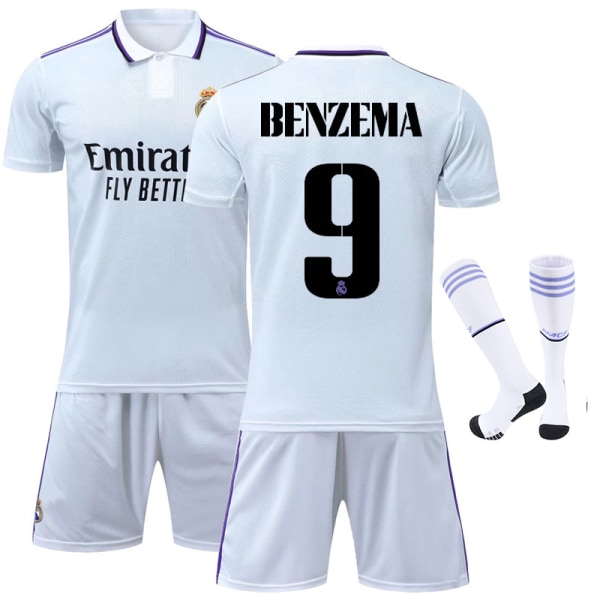 Nya 22-23 Real Madrid fotbollsdräkter herr nr 10 Modric nr 9 Benzema tröja tränings- och tävlingsdräkter för barn No. 9 Benzema + socks 24 yards for children