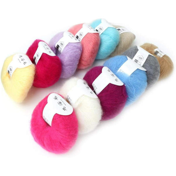 Stickad mjuk angora lång ullgarn varm med en virkad populär för DIY-vävning (mörkröd) deep red