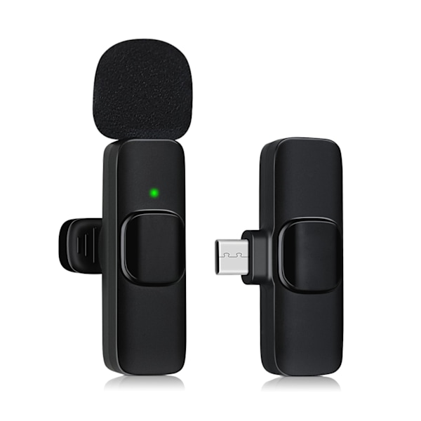 Trådløs Bluetooth-minilavaliermikrofon for mobiltelefon, til videoopptak, YouTube-strømming/vlog, støyreduksjon (USB-C med 1 mikrofon)