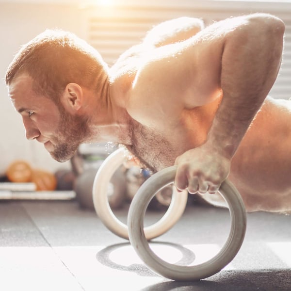 Gymnastikringar i trä inklusive upphängningsremmar - set om 2 - 6 meter långa - Justerbara gymnastikringar - för hemmaträning och fitness