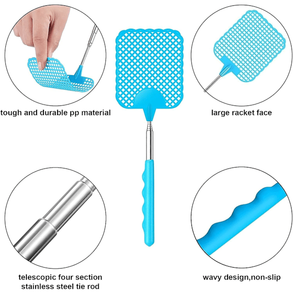 Fluefanger, 26-72 cm justerbar lengde (blå + svart)