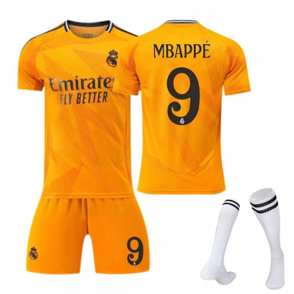 2425 Real Madrid Bortedrakt Nr. 9 Mbappe Fotballdrakt Oransje Nr. 9 Mbappe No. 9 Mbappe #XL(180-190cm)