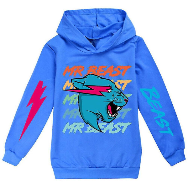 År Barn Tonåring Mr. Beast Lightning Cat Hoodie Sweatshirt Topp Present Marinblå 9-10 år