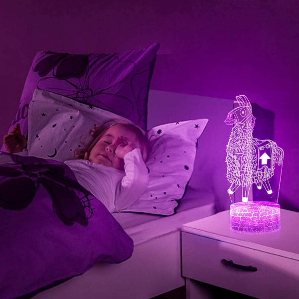 3D Nattlampa med 7 Färgväxlande Bas - Sval Nattlampa för Barn, Födelsedag, Jul, Semestergåva (Lama Crackle Bas)