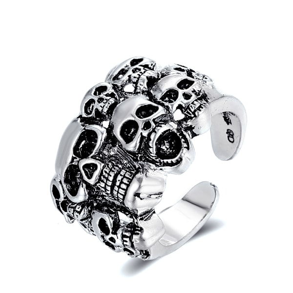 Gotisk Silverfärgad Dödskalle Ring Öppen Ring Unisex Retro Punk Justerbar Dödskalle Par Ring