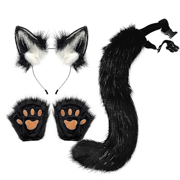 Lolita Simulation Beast Claw Plush Fox Ears Headband Fake Fur Long Tail Paw Cosplay Props Halloween Party Accessories S