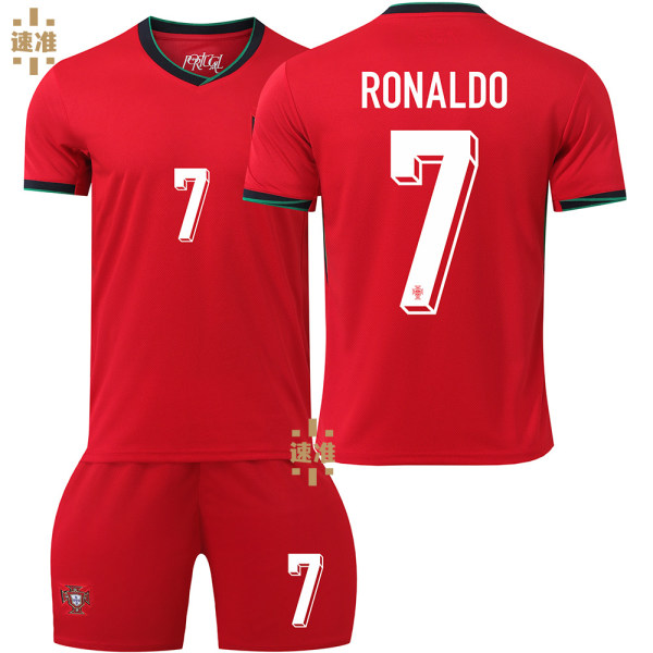 2024 Euroopan Cup Portugalin jalkapalloasu setti nro 7 Ronaldo paita nro 8 B Fee paita lasten oikea versio setti No size socks + protective gear XXXL