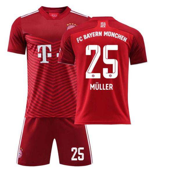 Bayern München Hjemmedrakt 21-22 Rød Nr. 9 Lewandowski Sett Nr. 25 Müller Nr. 10 Sane Fotballdrakt Bayern Munich Home Stadium No. 25 XS#