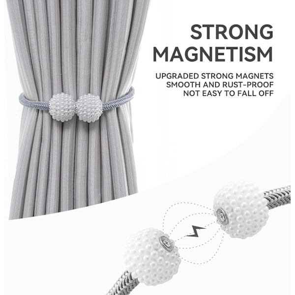 6 pak magnetiske gardinsæt, gardinklips snorelås, hjemmekontor vinduesgardinophæng, dekorativt vævet rebholder, grå