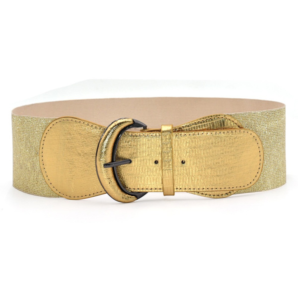 Bredt elastisk belte Cinch midje Stretchbelte GULL Gold