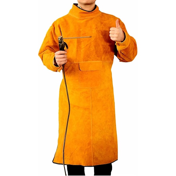 (XL-105cm) Unisex hiilikuitunahkainen hitsausaproni - Keltainen hihoilla