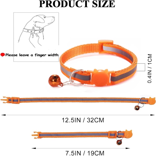 18 stk. reflekterende katte-ID-halsbånd med bjælde, justerbar 19-32 cm