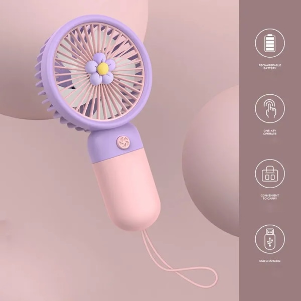 Cute Desktop ventilador Outdoor Portable Fan USB Charging Mini Handheld Fan Flower Fairy Hand-held Rechargeable Pocket Fan