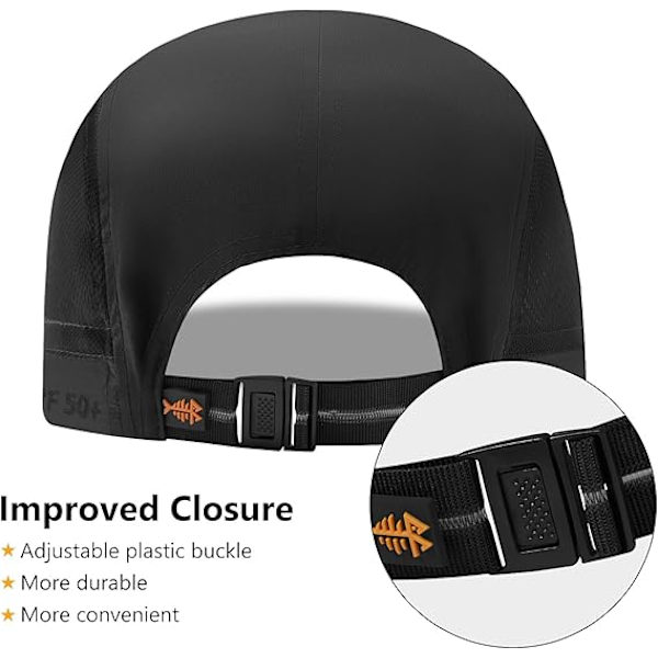 Foldbar fiske-baseballkasket UPF 50+ vandafvisende udendørs bærbar skyggehatte til kvinder mænd vandring justerbar black