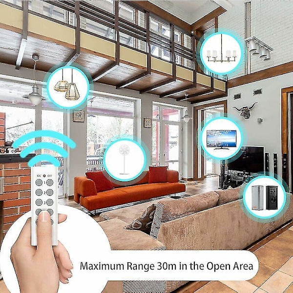 Sett med 5 programmerbare stikkontakter, trådløs fjernkontrolluttak med 2 fjernkontroller