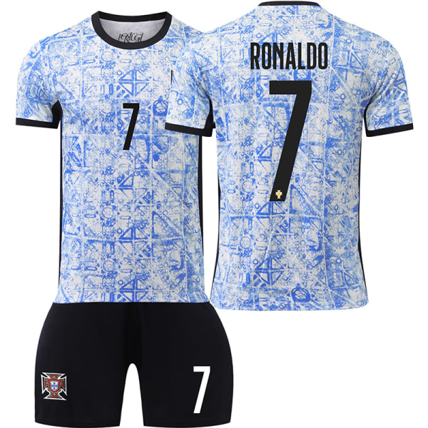 24-25 Europæisk Cup Portugal udebanetrøje sæt nr. 7 Ronaldo trøje nr. 8 B Fee børnefodbolduniform version No socks size 7 XS