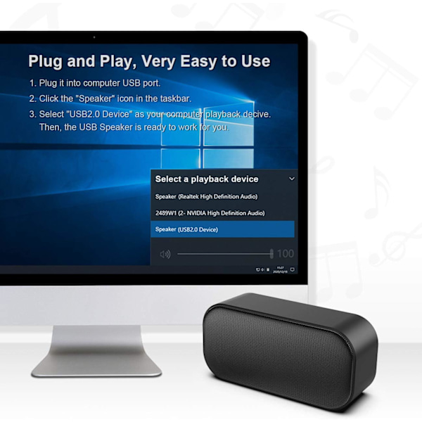 USB-høyttaler for datamaskin, stasjonær PC-høyttaler, liten bærbar høyttaler med høy lydkvalitet, høy volum, Plug and Play
