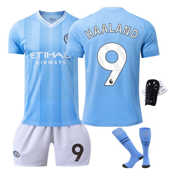 23-24 Manchester City hjemmebanetrøje nr. 9 Haaland 17 De Bruyne 10 Grealish fodbolduniform korrekt version af boldtøjet Size 9 with socks 18#