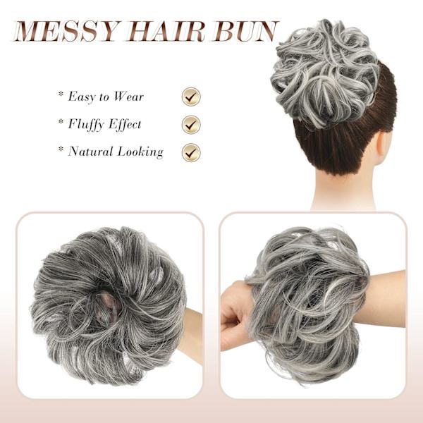 Messy Bun Hårstykke Stor Grå Hår