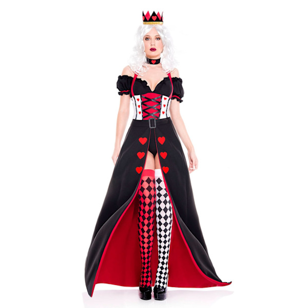 Barn & Vuxen Hjärtans Drottning Alice i Underlandet Kostym Poker Drottning Rollspel Halloween Maskerad Kostym Sexig Klänning med Huvudbonad L-WELLNGS L