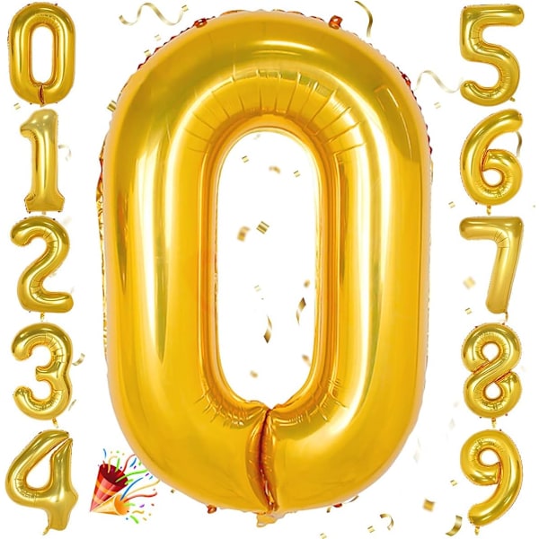 40 tommer tal ballon, gylden helium ballon 0 1 2 3 4 5 6 7 8 9 store tal balloner, alders balloner fødselsdagsfest, romantiske lejligheder Gold #0