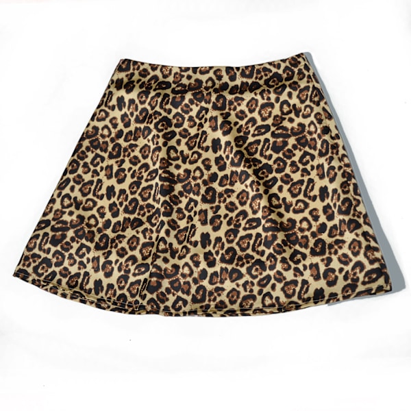 AVEKI Kvinde Leopard Print Høj Talje Lagdelt Satin Kort Nederdel, Gul - Leopard, S