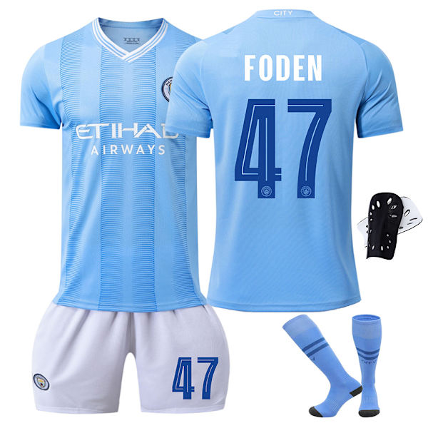 23-24 Mestarien liigan versio Manchester City jalkapalloasu setti nro 9 Haaland 47 Foden 17 De Bruyne nro 8 pelipaita setti No. 47 Protective Gear with Socks S